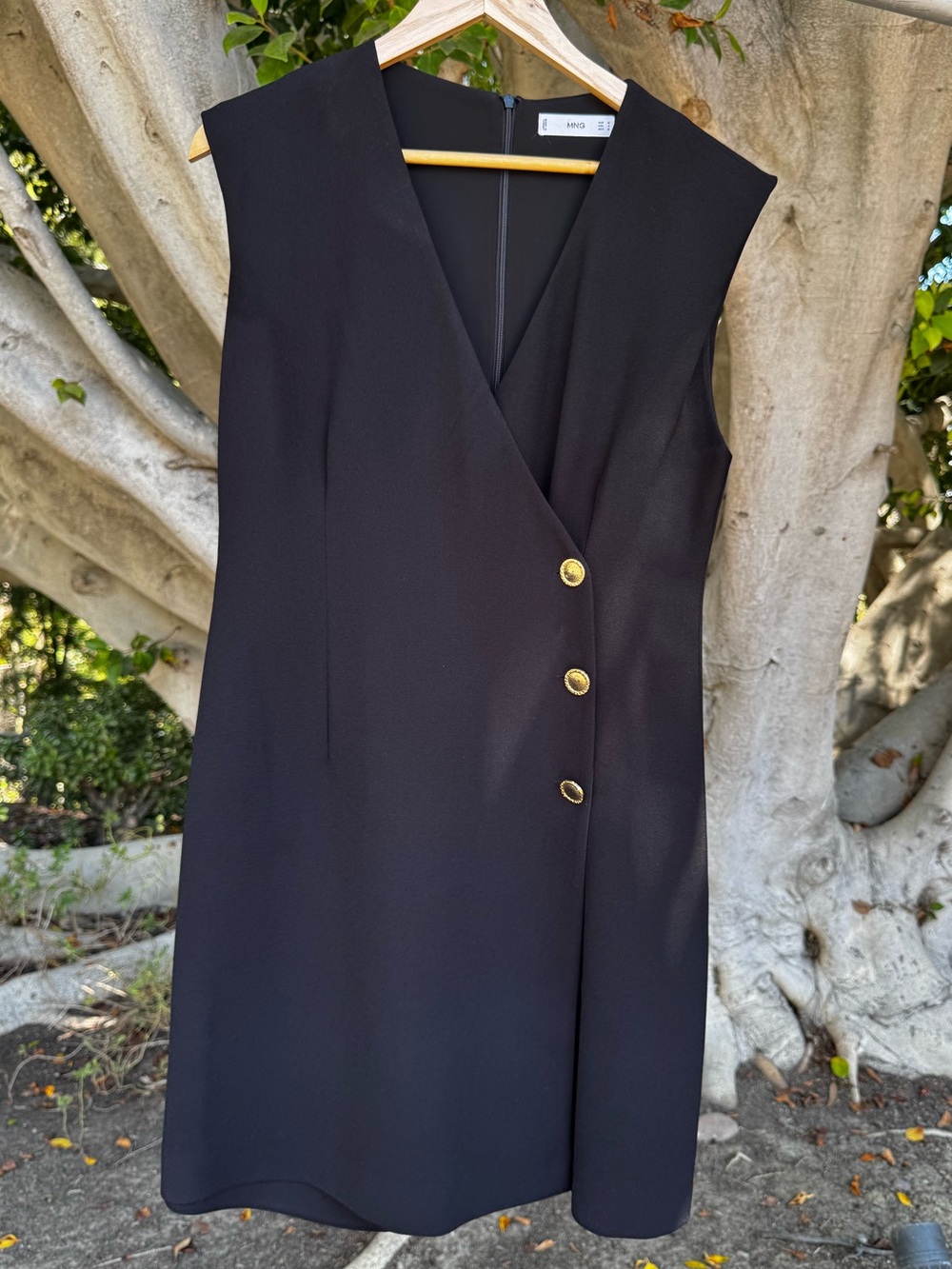 Mango MNG Black Sleeveless Blazer Dress Gold Buttons Size 6